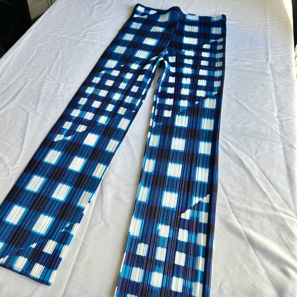 Pleats Please Issey Miyake | Navy Check Trek Trousers | Blue Pattern Size 4 - Picture 3 of 10